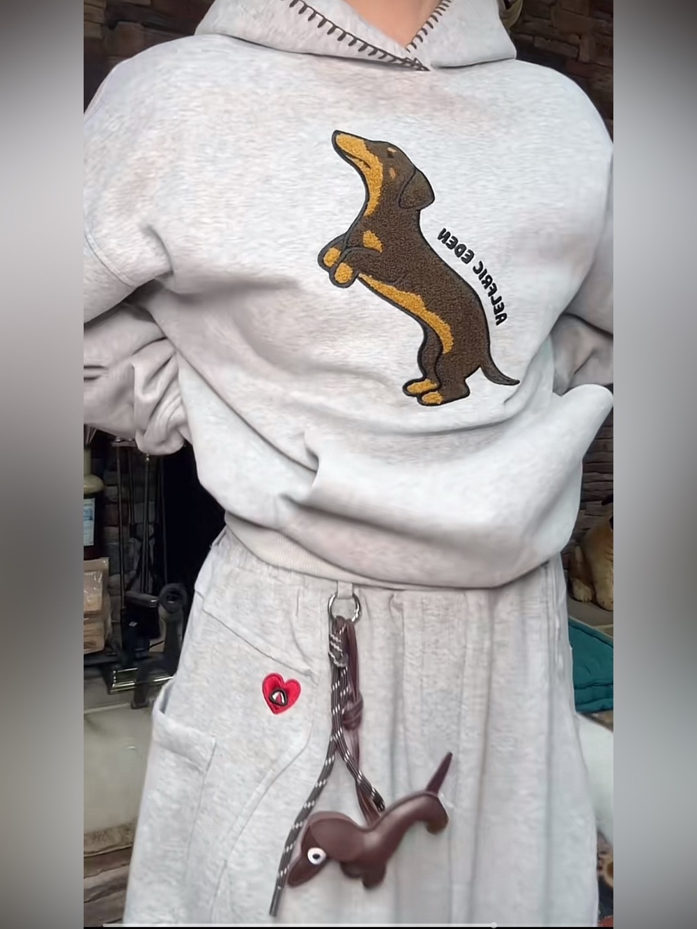 Aelfric Eden Light Gray Hoodie+Panrs set Dachshund Sz S oversized